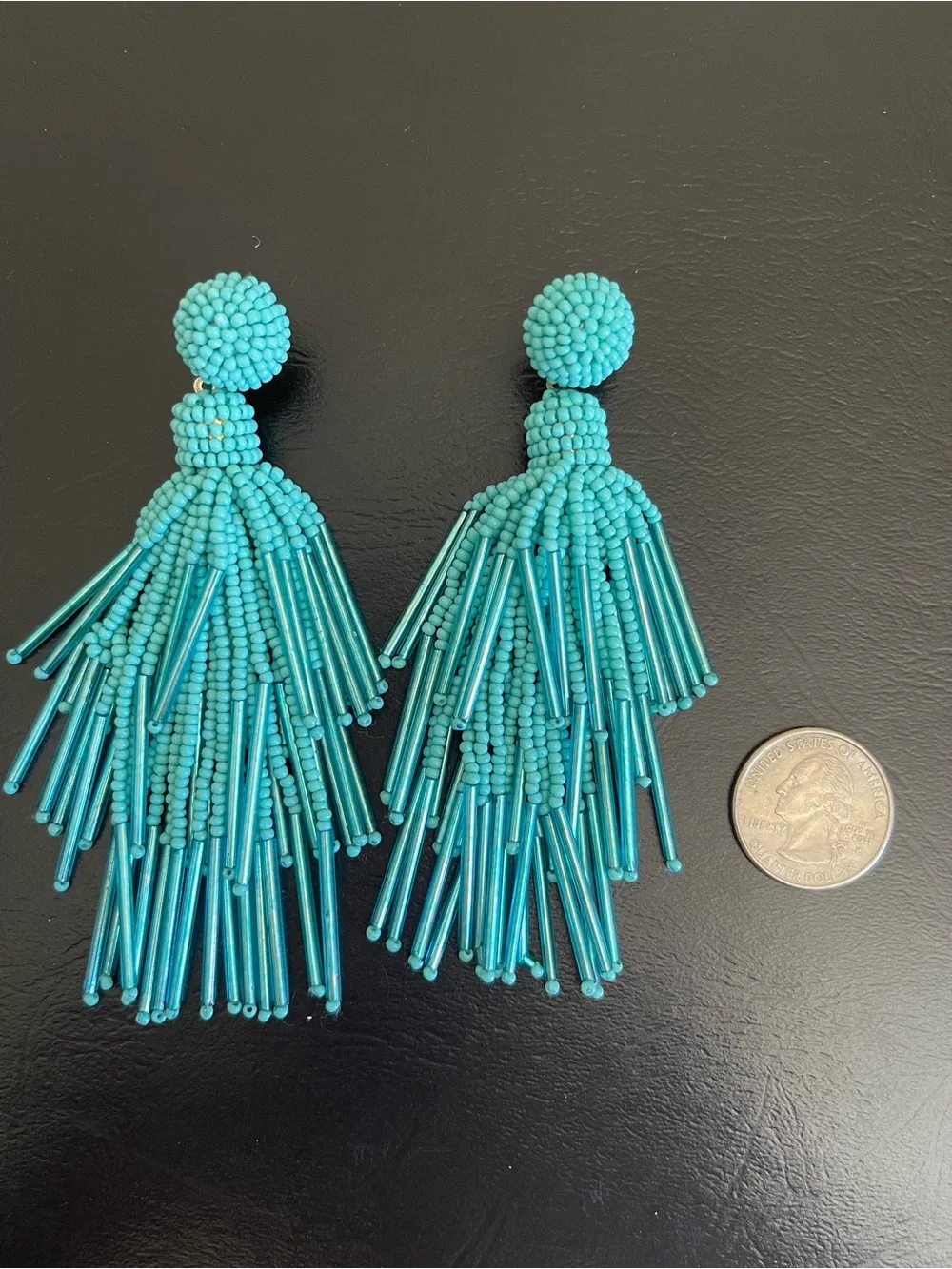Piper.k Turquoise hand Beaded Tassel Statement Earrings._3